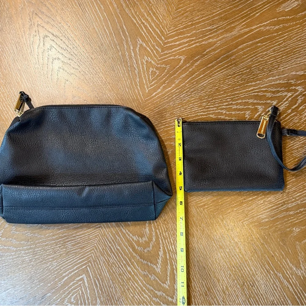 Steve Madden Clutch Make Up Bags Travel Black, Zip Top Set of 2
